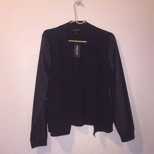 Leather Sleeve Bomber Jacket